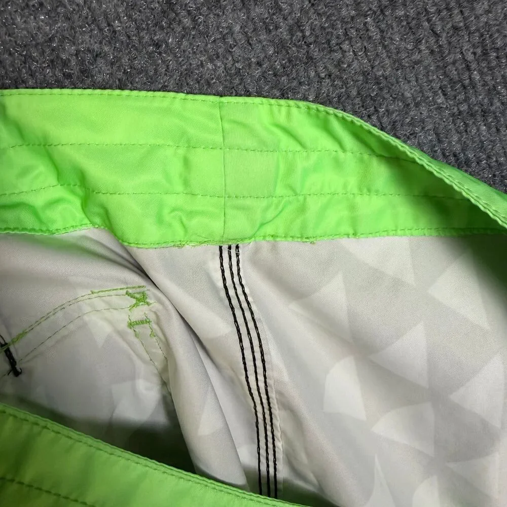 Quiksilver Mens Board Shorts Size 34 Black Neon Green Geometric Swim Trunks Surf